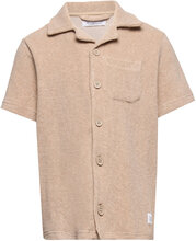 Terry Short Sleeve Shirt - Gots/Veg Tops Shirts Short-sleeved Shirts Beige Knowledge Cotton Apparel