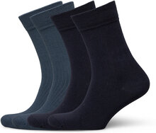 Timber 4-Pack Socks - Block Striped Underwear Socks Regular Socks Blå Knowledge Cotton Apparel*Betinget Tilbud