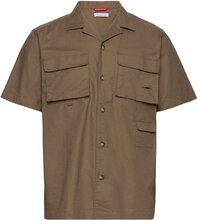 Wave Utility Stretch Canvas Box Fit Tops Shirts Short-sleeved Khaki Green Knowledge Cotton Apparel
