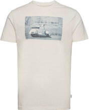 Clive Recycled Cotton Printed T-Shirt T-shirts Short-sleeved Creme Kronstadt*Betinget Tilbud