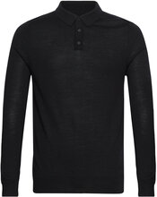 Johannes Merino Polo Knit Tops Knitwear Long Sleeve Knitted Polos Black Kronstadt