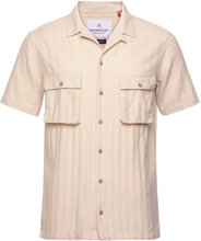 Ramon Cuba Herringb S/S Shirt Tops Shirts Short-sleeved Cream Kronstadt