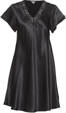 Pure Silk - Nightgown W.lace, Short Nattlinne Black Lady Avenue