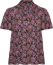 Floral Pleated Georgette Blouse Tops Blouses Short-sleeved Purple Lauren Ralph Lauren