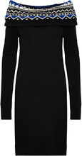 Fair Isle Off-The-Shoulder Sweater Dress Knälång Klänning Black Lauren Ralph Lauren