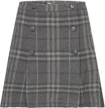 Plaid Pleated Wool-Blend Tweed Miniskirt Kort Nederdel Grey Lauren Ralph Lauren