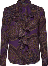 Paisley Ruffle-Trim Georgette Shirt Tops Shirts Long-sleeved Purple Lauren Ralph Lauren