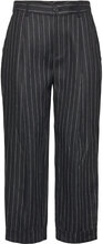 Pinstripe Pleated Linen Cropped Pant Bottoms Trousers Capri Trousers Black Lauren Ralph Lauren