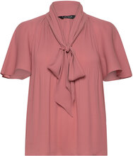 Pleated Georgette Tie-Neck Blouse Tops Blouses Short-sleeved Pink Lauren Ralph Lauren
