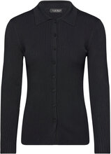 Rib-Knit Long-Sleeve Polo Cardigan Tops Knitwear Cardigans Black Lauren Ralph Lauren