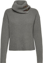 Buckle-Trim Cotton Ribbed Turtleneck Tops Knitwear Turtleneck Grey Lauren Ralph Lauren