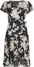Floral Linen Flutter-Sleeve Wrap Dress Kort Klänning Black Lauren Ralph Lauren