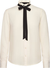 Classic Fit Georgette Tie-Neck Shirt Tops Blouses Long-sleeved Cream Lauren Ralph Lauren