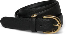 Charm Crosshatch Leather Belt Bælte Black Lauren Ralph Lauren