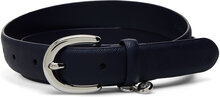 Charm Crosshatch Leather Belt Bælte Navy Lauren Ralph Lauren