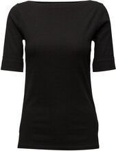 Stretch Cotton Boatneck Tee Tops T-shirts & Tops Short-sleeved Black Lauren Ralph Lauren