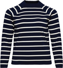 Striped Mockneck Sweater Tops Knitwear Jumpers Navy Lauren Women