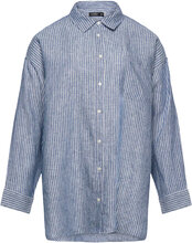 Relaxed Fit Pinstripe Linen Shirt Tops Shirts Linen Shirts Blue Lauren Women