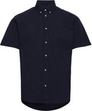 Louis Seersucker Ss Shirt Tops Shirts Short-sleeved Navy Les Deux