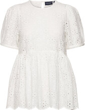 Nova Broderie Anglaise Top Tops Blouses Short-sleeved White Lexington Clothing