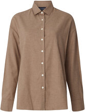 Edith Cotton Melange Flannel Shirt Tops Shirts Long-sleeved Brown Lexington Clothing