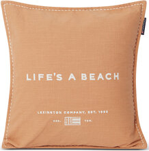 Life´s A Beach Embroidered Cotton Pillow Cover Home Textiles Cushions & Blankets Cushion Covers Orange Lexington Home