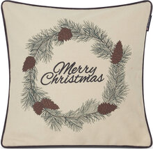 Merry Christmas Wool Mix Pillow Cover Home Textiles Cushions & Blankets Cushion Covers Beige Lexington Home
