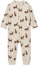 Birk Printed Pyjamas Jumpsuit Pyjamas Sie Jumpsuit Creme Liewood*Betinget Tilbud