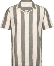 Striped Linen/Cotton Shirt S/S Tops Shirts Short-sleeved Cream Lindbergh