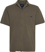 Garment Dyed Piqué Shirt S/S Tops Shirts Short-sleeved Green Lindbergh