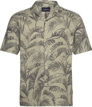 Washed Aop S/S Resort Shirt Tops Shirts Short-sleeved Khaki Green Lindbergh