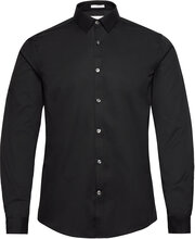 Plain Twill Stretch Shirt L/S Tops Shirts Business Black Lindbergh
