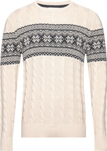 Jaquard Cable O-Neck Sweater Tops Knitwear Round Necks Cream Lindbergh