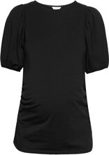 Top Mom Puff Sleeves Tops Blouses Short-sleeved Black Lindex