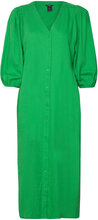 Dress Olivia V Neck Linen/Visc Dresses Summer Dresses Grønn Lindex*Betinget Tilbud