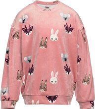 Sweater Velour Aop Animal Face Tops Sweatshirts & Hoodies Sweatshirts Pink Lindex