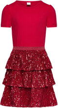 Dress S S Sequin Flounce Skirt Dresses & Skirts Dresses Casual Dresses Short-sleeved Casual Dresses Red Lindex