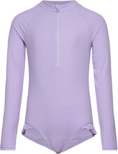 Swimsuit Uv Rib Long Sleeves Swimwear Uv Clothing Uv Suits Purple Lindex