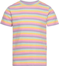Pkdora Ss O-Neck Rib Top T-shirts Short-sleeved Multi/mønstret Little Pieces*Betinget Tilbud