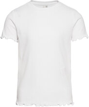 Pkdora Ss O-Neck Solid Rib Top T-shirts Short-sleeved Hvit Little Pieces*Betinget Tilbud