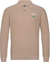 Micro Cable Polo Jumper Knitwear Long Sleeve Knitted Polos Beige Lyle & Scott*Betinget Tilbud
