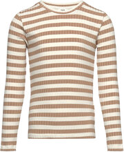 5X5 Classic Stripe Talika Top Tops T-shirts Long-sleeved T-Skjorte Beige Mads Nørgaard