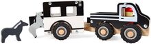 Wooden Car With Horse Trailer And Horses, Rubber Wheels Toys Playsets & Action Figures Wooden Figures Black Magni Toys