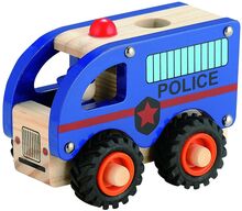 Wooden Police Bus W. Rubber Wheels 100% Fsc Toys Toy Cars & Vehicles Toy Cars Police Cars Blue Magni Toys
