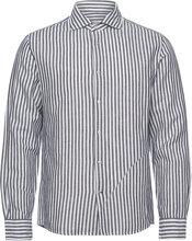 Slim Fit Striped Linen Shirt Tops Shirts Casual Navy Mango
