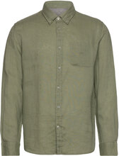 Man/ 100% Linen Slim-Fit Shirt Shirts Linen Shirts Kakigrønn Mango*Betinget Tilbud
