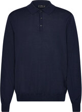 100% Merino Wool Long- Sleeved Polo Shirt Tops Knitwear Long Sleeve Knitted Polos Navy Mango
