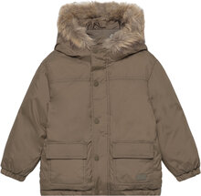 Faux Fur Hood Quilted Coat Outerwear Jackets & Coats Quilted Jackets Kakigrønn Mango*Betinget Tilbud