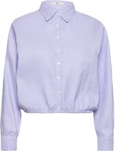 Striped Textured Shirt Tops Shirts Long-sleeved Blue Mango