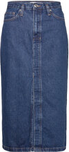 Denim Midi-Skirt Knælang Nederdel Blue Mango
